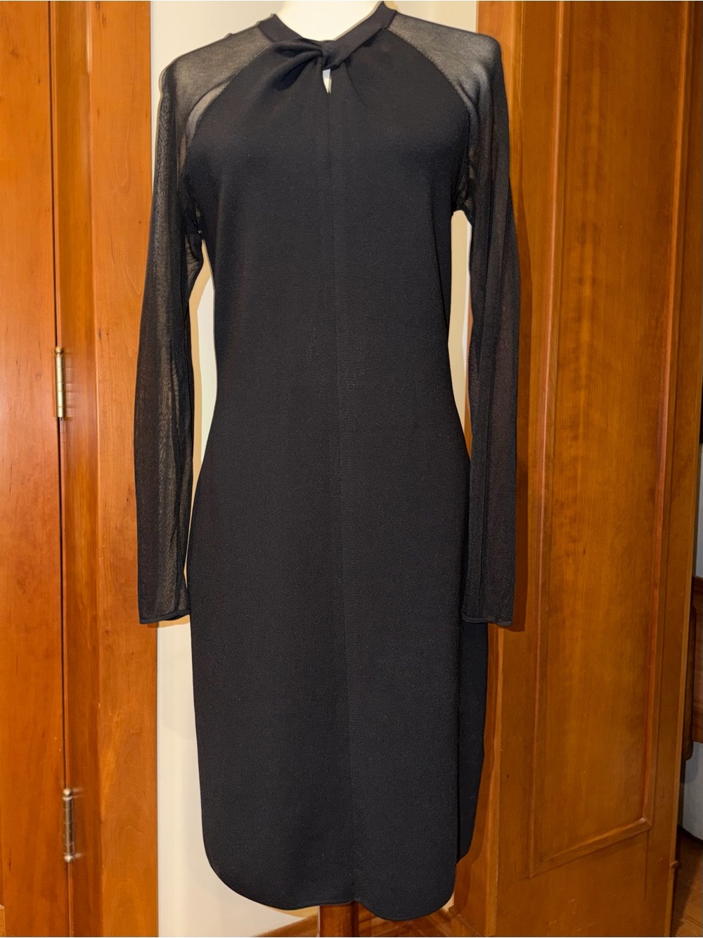 Reiss Black Sheer Sleeve Sheath Dress